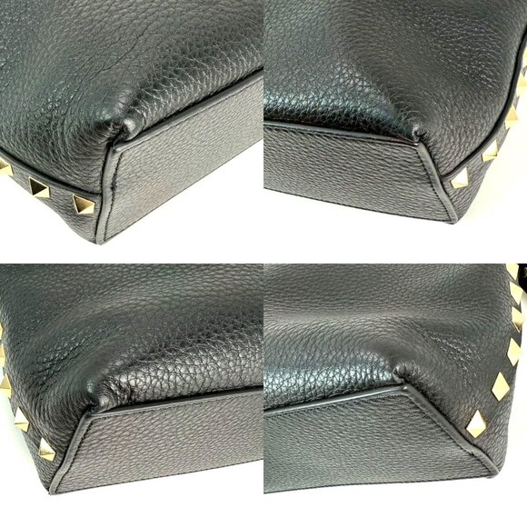 Valentino Giaravani Rockstud Small Black Leather Tote Bag - Picture 4 of 12